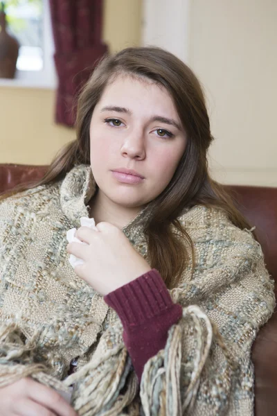 Adolescenta Fata Senzație Unwell La Acasă — Fotografie, imagine de stoc