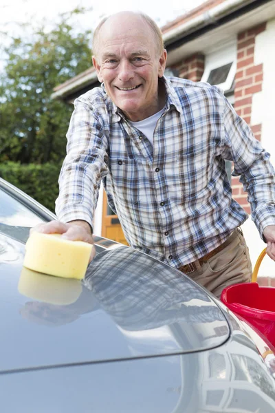 Portrait Of Senior Man Washing Car — Stock Photo, Image