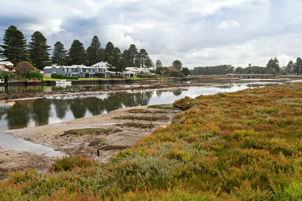 Beautiful modern houses along the Moyne River at Port Fairy in Victoria, Australia