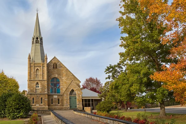 St. Paul's Lutheran Church in de avond in Hahndorf, Zuid-Australië — Stockfoto