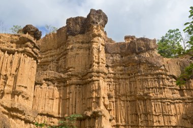 Erozyona uğramış cliff, toprak ayağı, su tarafından heykel rock doğal olgusu