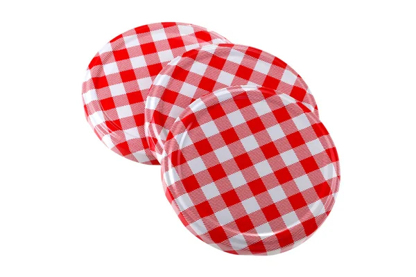 Metal preserve jar lids in Gingham — Stock Photo, Image