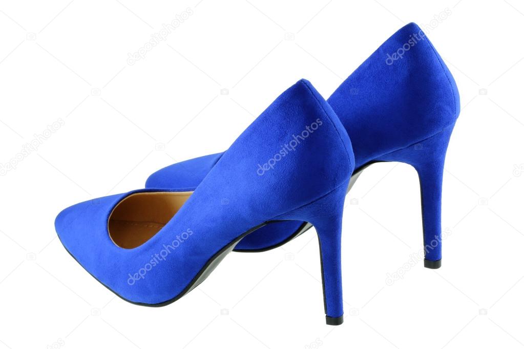 Blue high heels isolated on white