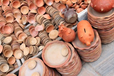 Potteries made of clay for sale in Kathmandu, Nepal clipart