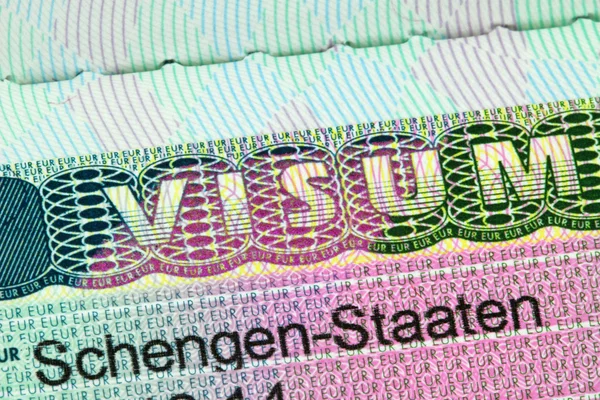 Gros plan sur le visa Schengen avec DOF peu profond — Photo