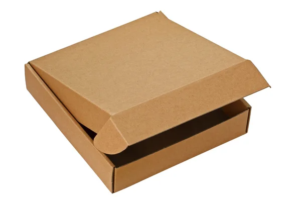 Коричневая коробка пиццы изолирована на белом — стоковое фото