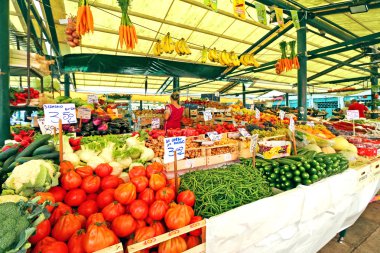 Fresh vegetables for sale at the Rialto Italian market in Venice, Italy
