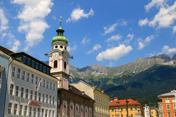 The Clock tower of the Spitalskirche (Hospital Church), Austria — Stock Photo, Image