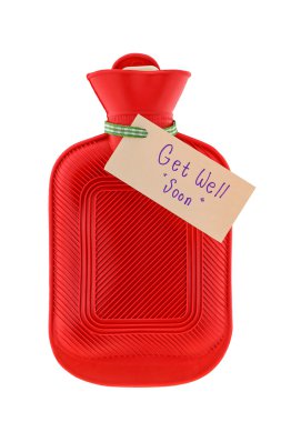 A red hot water bag with a paper written Get Well Soon clipart