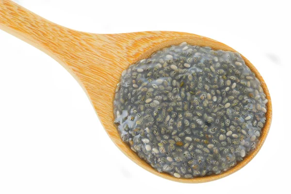 A wooden spoon full of soaked Chia seeds — Stock Photo, Image