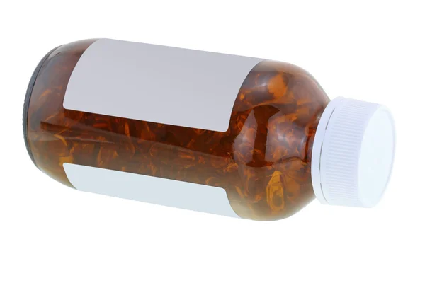 A brown medicine bottle of odorless Fish Oil in soft gel capsules — Stock Image A brown medicine bottle of odorless Fish Oil in soft gel capsules Stock Photo