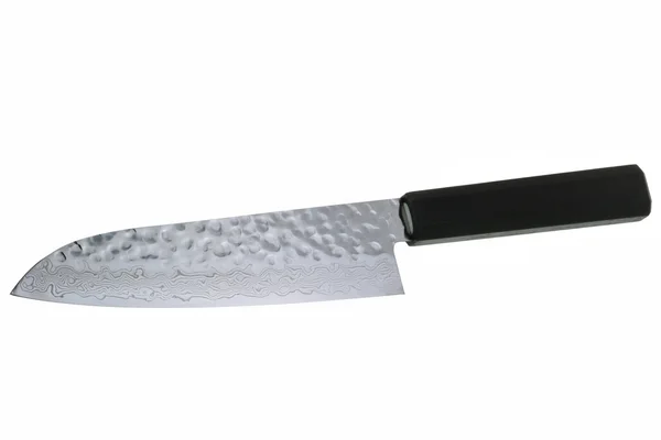Кухонный нож ручной работы с волнистым дамасским рисунком — стоковое фото