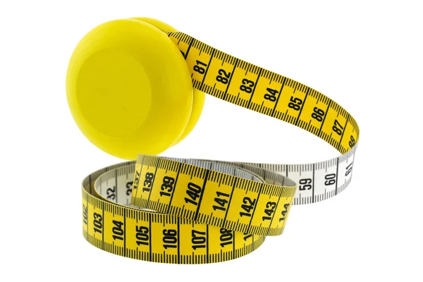 A wooden yellow YoYo with yellow measuring tape — Stock Photo, Image