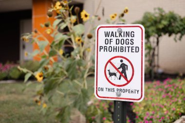 Çiçekler ve bitkilerle çevrili arazide köpek gezdirmeye izin verilmiyor..