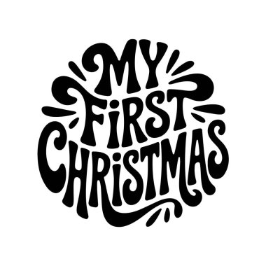 İlk Noel 'im. Noel Vektör Tasarımı Beyaz Arkaplanda İzole Edildi. Grunge Pullu Vektör İllüstrasyonu.