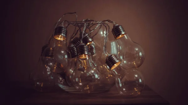 Electric Garlands Form Light Bulb Shine Dark — Stock Photo, Image