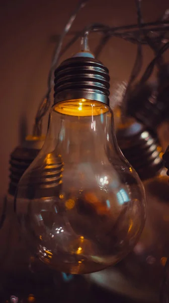 Elektrik çelenkleri karanlıkta bir ampul şeklinde parlıyor.