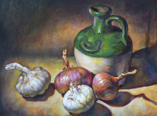 Oil on canvas painting of a still life Stock Picture