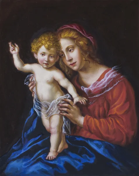 Oil on canvas of a young woman and her child — Stock Photo, Image