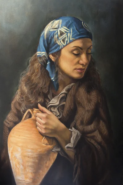 Oil on canvas of a woman with amphora — Stock Photo, Image