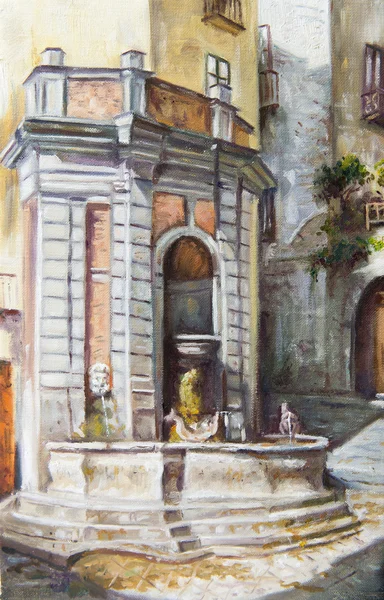 Oil painting of a fountain in Salerno — Stock Photo, Image