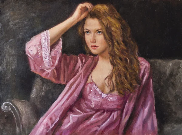 Oil portrait of a woman relaxes — Stock Photo, Image