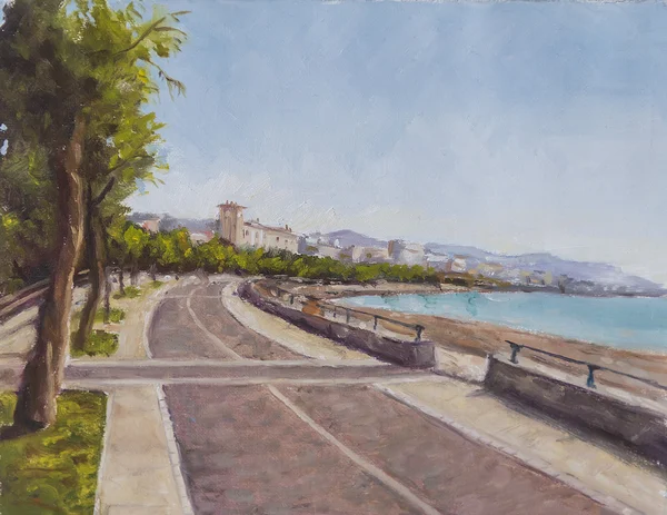 Oil painting of the city's waterfront — Stock Photo, Image