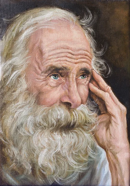 Oil painting of an old man thoughtfully
