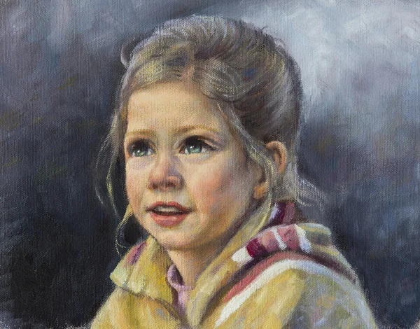 Σε καμβά πορτρέτο ενός μικρού κοριτσιού — Φωτογραφία Αρχείου