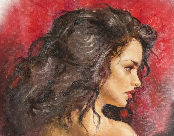 Retrato al óleo de una joven con el pelo suelto Imagen De Stock