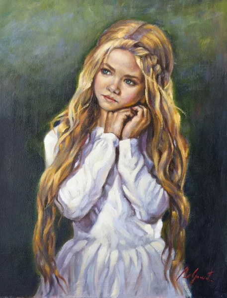 Oil on canvas of a little girl — Stock Photo, Image