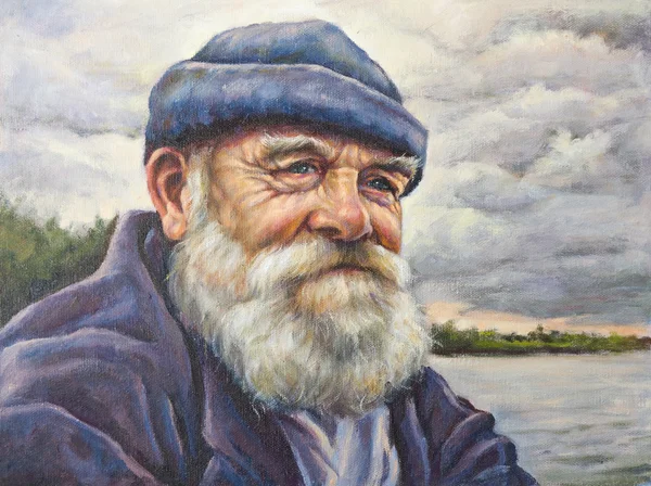 Retrato al óleo del hombre mayor con su gorra —  Fotos de Stock