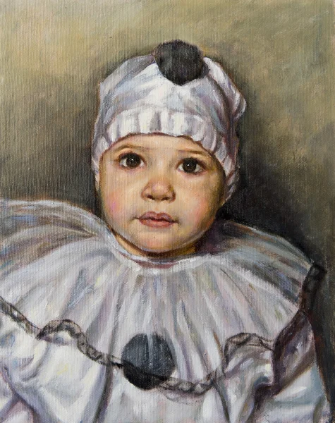 Pintura a óleo de um menino vestido de Pierrot — Fotografia de Stock