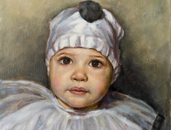 Pintura a óleo de um menino vestido de Pierrot — Fotografia de Stock