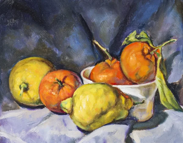 Pittura ad olio su tela di una composizione di frutta — Foto Stock