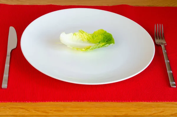 Weight Loss Dieting Low Calorie Single Lettuce Leaf White Plate — Stock Photo, Image