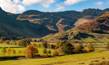 İngiltere 'nin Langdale Vadisi' ndeki Bow Fell 'in alt yamaçlarına sonbahar ya da sonbahar düşüşü