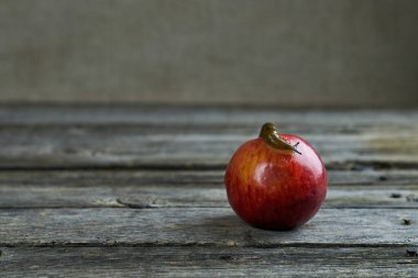 İspanyol salyangozu kırmızı bir elma üzerinde sürünüyor..