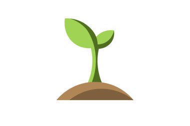 Beyaz bir arka planda şematik çizim. Yerden filizlenen yeşil bir filizlenme. Minimalist, dört renkten oluşur