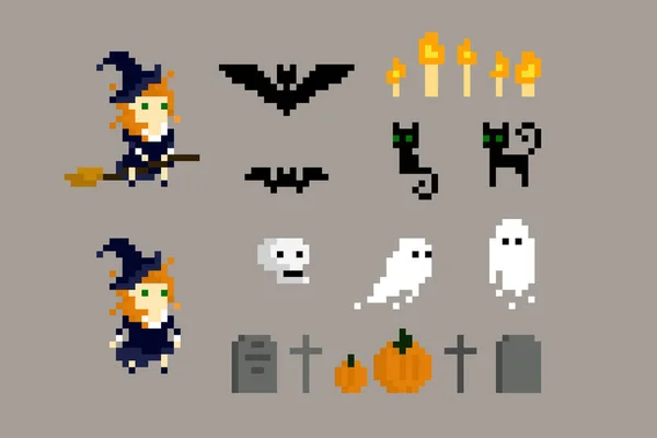 Icone di Halloween in stile pixel art. — Foto Stock