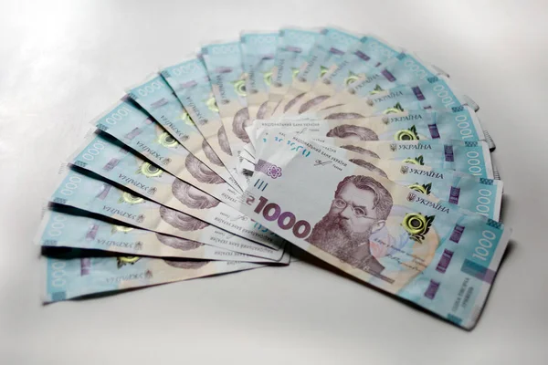 Ukrayna parası. Binlerce Hryvnia banknotları. Enflasyon, iş. ekonomi ve finans teması.