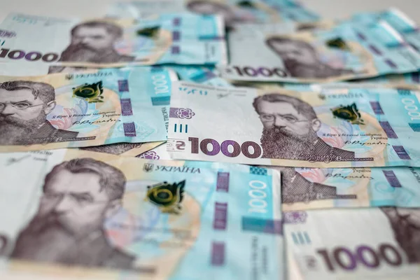 Dinero Ucraniano Antecedentes Los Mil Billetes Hryvnia Antecedentes Financieros — Foto de Stock