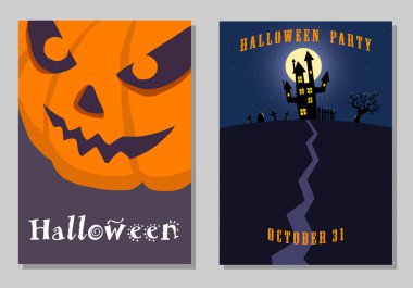 Cadılar Bayramı davetiyesi ya da tebrik kartı. Vektör illüstrasyonları.