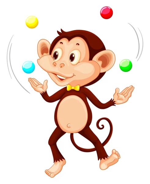 Glücklicher Affe jongliert mit Bällen — Stockvektor