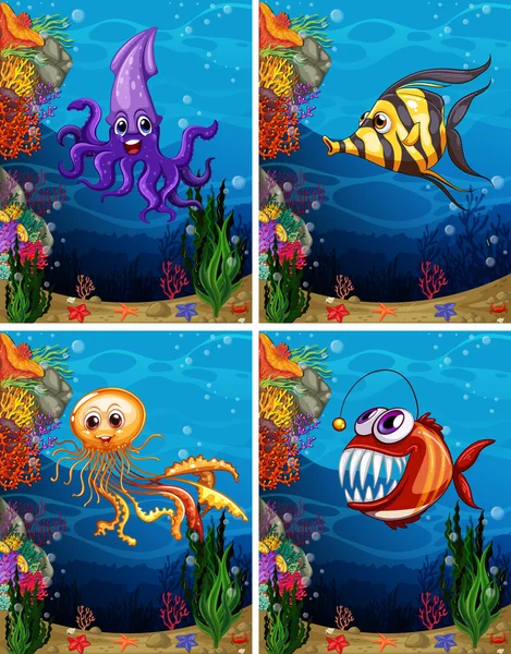 Monstros do mar nadando sob o mar —  Vetores de Stock