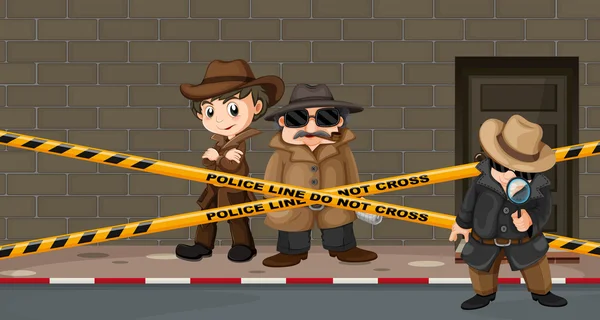 Detectives buscando pistas en la escena del crimen — Vector de stock