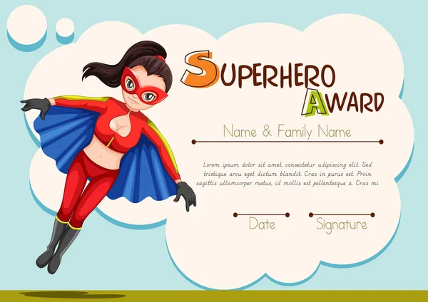 Certificate design with superhero background — Stock Vector