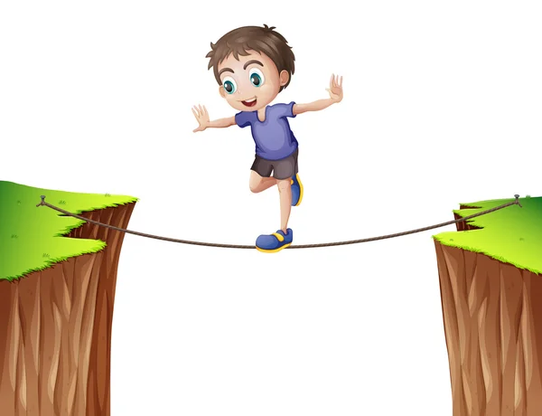 Мальчик балансирует на веревке — стоковый вектор
