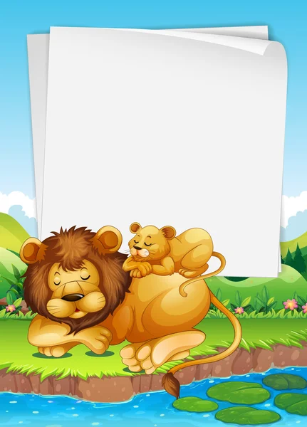 Papier design avec lion et ourson dormant — Image vectorielle