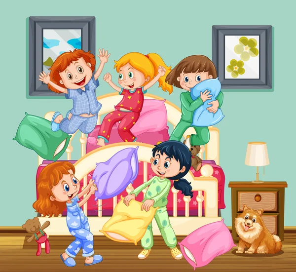 Niños en la fiesta de pijamas — Vector de stock